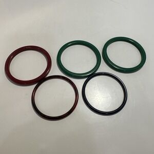 5 Vintage Bangle Bracelets‎ 2 Green, 2 Red, 1 Blue 2 3/4 Dia